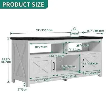 YITAHOME Farmhouse TV Stand for 65 Inch Television Stand, Entertainment Center with Power Outlets and Open Shelf, Rustic Media Console TV Cabinet for Living Room, White/Black