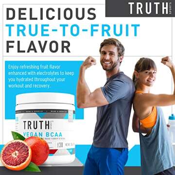Truth Nutrition Vegan BCAA Powder- 2:1:1 Ratio Natural BCAAs Amino Acids Powder for Energy, Muscle Building, Post Workout Recovery Drink for Muscle Recovery (Blood Orange, 30 Servings)