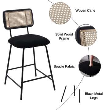 ZSARTS Black Rattan Barstools Set of 4 - Stylish Counter Height Seating