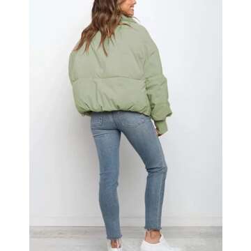 UANEO Womens Casual Padded Full Zip Stand Collar Long Sleeve Puffer Jackets (Green-S)