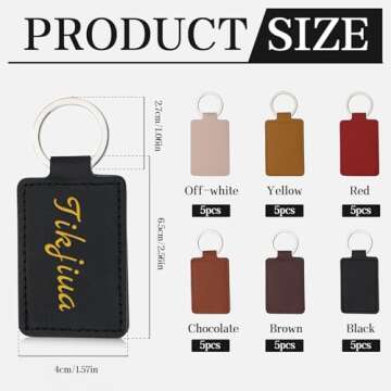 Tikjiua 30 Pcs Leather Key Fob Kit, Rectangular PU Leather Keychain Blanks with Keychain Rings, Laser Engraving Keychain, Stamping DIY Crafts for Leather Working