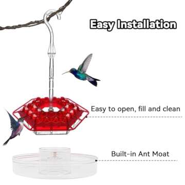 Hummingbird Feeders for Outdoors, Shirem Hummingbird Feeder, Sherem Hummingbird Feeder and Built-in Ant Moat, 30 Feeder Ports, Hummingbird Feeders for Outdoors Hanging Ant and Bee Proof (Red)