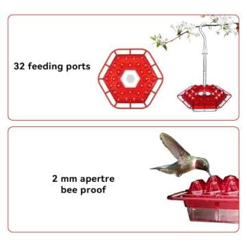 Hummingbird Feeders for Outdoors, Shirem Hummingbird Feeder, Sherem Hummingbird Feeder and Built-in Ant Moat, 30 Feeder Ports, Hummingbird Feeders for Outdoors Hanging Ant and Bee Proof (Red)