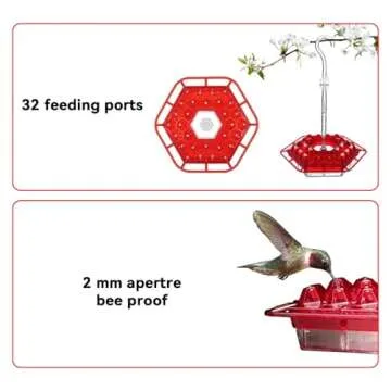 Hummingbird Feeders for Outdoors, Shirem Hummingbird Feeder, Sherem Hummingbird Feeder and Built-in Ant Moat, 30 Feeder Ports, Hummingbird Feeders for Outdoors Hanging Ant and Bee Proof (Red)