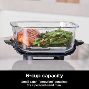 Ninja 6 Cup TempWare Glass Container - Easy Meal Prep, Microwave Safe, Leak-Proof