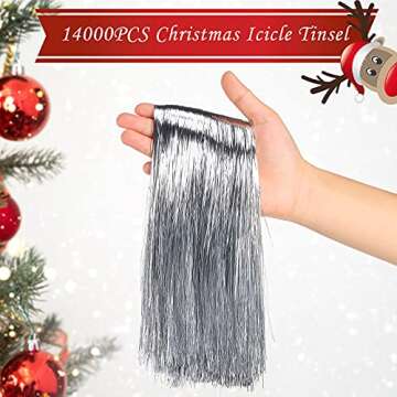 14000 Piece Christmas Icicle Tinsel Foil Fringes Tinsel Birthday Tinsel Curtain Strand Icicle Tinsel Christmas Tree Tinsel Decoration for Christmas Holiday Decor Birthday Supplies (Silver)