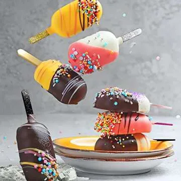 SNAIL GARDEN Acrylic Cakesicle Sticks, 64Pcs Multicolors Glitter Acrylic Sticks & Mirror Ice Cream Sticks 4.5inch Reusable Popsicle Sticks Mini Ice Pop Craft for DIY Cake Candy, Ice Cream, Kids Gifts