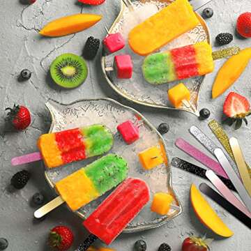 SNAIL GARDEN Acrylic Cakesicle Sticks, 64Pcs Multicolors Glitter Acrylic Sticks & Mirror Ice Cream Sticks 4.5inch Reusable Popsicle Sticks Mini Ice Pop Craft for DIY Cake Candy, Ice Cream, Kids Gifts