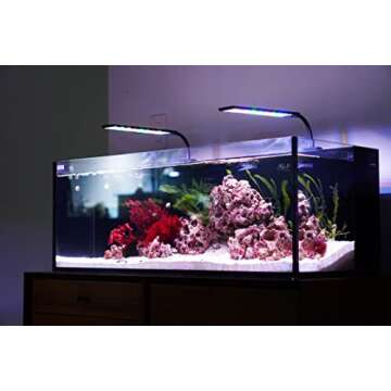 JC&P Full Spectrum Aquarium LED Adjustable Clip on Light with Red, Green, Blue and White LEDs Aquatic Fish Tank Light with Dimmer, Timer, Color Modes and Control 10"