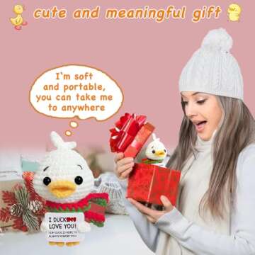 Valentines Day Gifts for Him Her Anniversary Cute Valentines Gifts for Boyfriend Girlfriend Women Mens Wife Husband Couple Birthday Gift Handmade Emotional Support Crochet Animals Funny Positive Duck