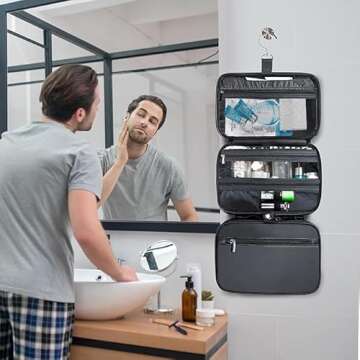 BAGSPRITE Water-Resistant Hanging Toiletry Bag for Travel