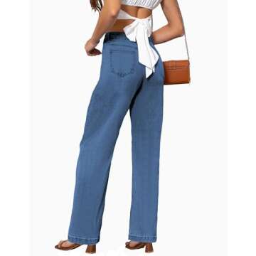 ETTELO Womens Jeans Mid Waisted Straight Leg Loose Stretchy Lightweight Tummy Control Trendy Jeans f...