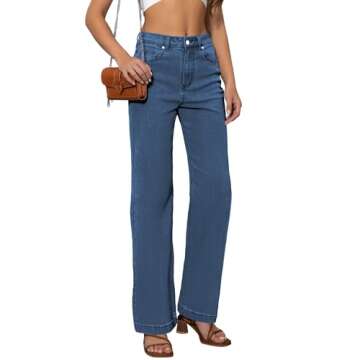 ETTELO Womens Jeans Mid Waisted Straight Leg Loose Stretchy Lightweight Tummy Control Trendy Jeans for Women 2025 (US, Numeric, 6, Regular, Regular, Jeans Blue)