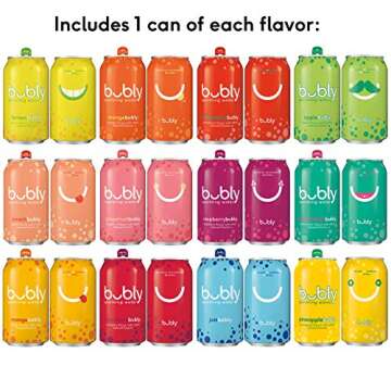 Bubly Sparkling Water, 15 Flavor Sampler, 12 fl oz Cans, (18 Pack), Blue