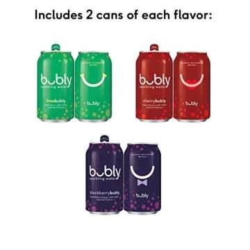 Bubly Sparkling Water, 15 Flavor Sampler, 12 fl oz Cans, (18 Pack), Blue