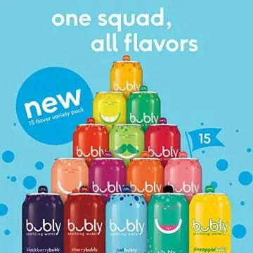 Bubly Sparkling Water, 15 Flavor Sampler, 12 fl oz Cans, (18 Pack), Blue