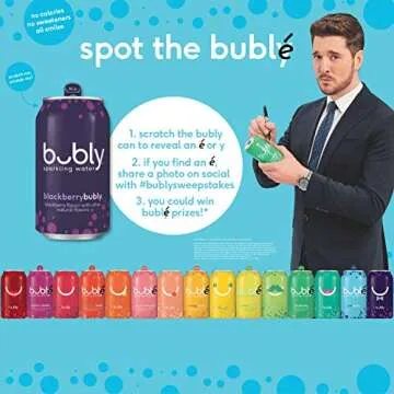 Bubly Sparkling Water, 15 Flavor Sampler, 12 fl oz Cans, (18 Pack), Blue