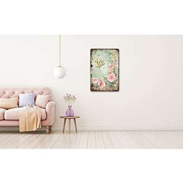 Metal Tin Flower Sign Vintage Rose Wall Decor Shabby Chic Home Decor Garden Signs Victorian Floral Bathroom Decor Flowers Signs Rose Painting For You Sign 8x12 Inch