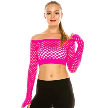Kurve Women’s Sexy Fishnet Top - Stretchy See Through Long Sleeve Layer Mesh Shirt Crop Top Party ...