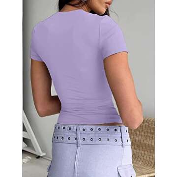 Abardsion Women's Casual Basic Going Out Crop Tops Slim Fit Short Sleeve Crew Neck Tight T Shirts (P...