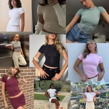 Abardsion Women's Casual Basic Going Out Crop Tops Slim Fit Short Sleeve Crew Neck Tight T Shirts (Purple, M)
