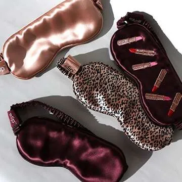 Slip Silk Sleep Mask, Rose Leopard (One Size) - 100% Pure Mulberry 22 Momme Silk Eye Mask - Comfortable Sleeping Mask with Elastic Band + Pure Silk Filler and Internal Liner