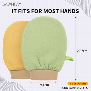 Sawnfay Exfoliating Glove 2 pcs, Exfoliating Mitt for Bath and Shower, 100% Vegan Viscose exfoliatin...