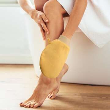 Sawnfay Exfoliating Glove 2 pcs, Exfoliating Mitt for Bath and Shower, 100% Vegan Viscose exfoliating body scrubber, Dead Skin Remover & Body Scrubber Exfoliator, (Beige&Green)