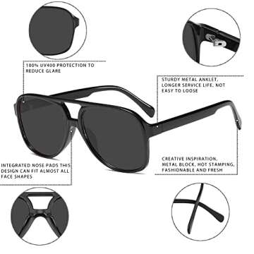 YDAOWKN Retro Aviator Sunglasses for Womens Mens Large Frame Classic 70s Vintage Sunglasses Aviators