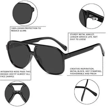 YDAOWKN Retro Aviator Sunglasses for Womens Mens Large Frame Classic 70s Vintage Sunglasses Aviators