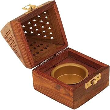 Bless-International Traditional-Handmade-Burner Wooden-Incense-Stick-Holder Ash-Catcher-Stand for-Ar...