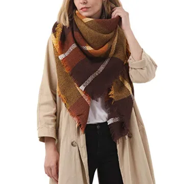 Womens Plaid Blanket Scarf for Women Classic Soft Tartan Wrap Shawl Oversized Shawl Cape Scarves Sca...