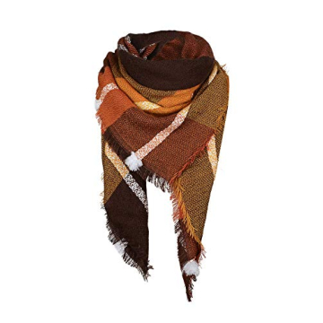 Womens Plaid Blanket Scarf for Women Classic Soft Tartan Wrap Shawl Oversized Shawl Cape Scarves Scarf-Brown Yellow