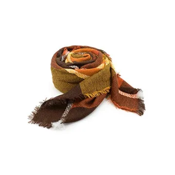 Womens Plaid Blanket Scarf for Women Classic Soft Tartan Wrap Shawl Oversized Shawl Cape Scarves Scarf-Brown Yellow