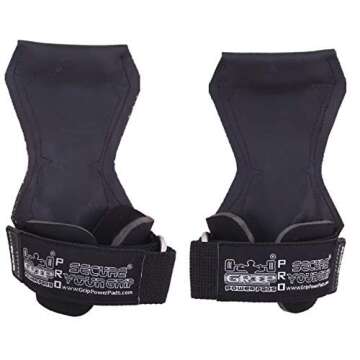 Weight Lifting Hand Grips Heavy Deadlifts Rows Pull Ups Neoprene Padded Wrist Wraps Support Rubber Straps Gloves Powerlifting Bodybuilding (Pair) (Small, Black)