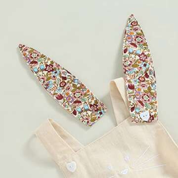 Baby Girl Easter Outfit Vintage Onesie Overalls and Bunny Ears/Toddler Dress Sister Mathing Clothes with Tail (Onesie Bunny Beige,3-6 Months)