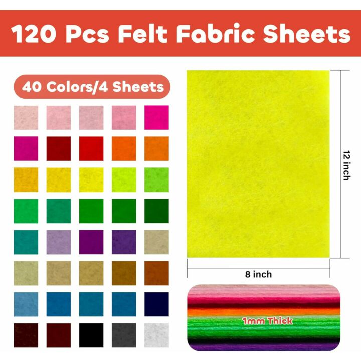 Assorted Felt Fabric Sheets - 120 PCS for Crafts