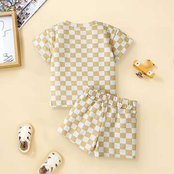 FRLOONY Toddler Baby Boy Clothes Kids Summer Outfits Checkerboard Plaids Short Sleeve T-Shirt Tops + Shorts 2Pcs Clothing Set (Yellow, 3 T)