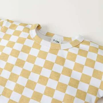 FRLOONY Toddler Baby Boy Clothes Kids Summer Outfits Checkerboard Plaids Short Sleeve T-Shirt Tops + Shorts 2Pcs Clothing Set (Yellow, 3 T)