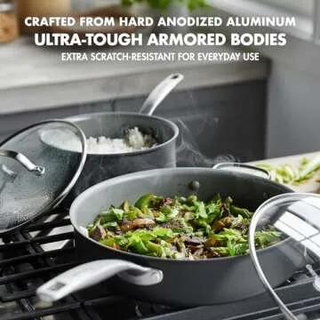 GreenPan Chatham Hard Anodized Healthy Ceramic Nonstick 10 Piece Cookware Pots and Pans Set, Frying Pan Skillets, Saucepans, Saute Pan, Stockpot, Lids, PFAS & PFOA-Free, Dishwasher & Oven Safe, Gray