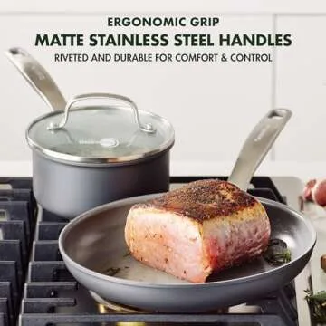 GreenPan Chatham Hard Anodized Healthy Ceramic Nonstick 10 Piece Cookware Pots and Pans Set, Frying Pan Skillets, Saucepans, Saute Pan, Stockpot, Lids, PFAS & PFOA-Free, Dishwasher & Oven Safe, Gray