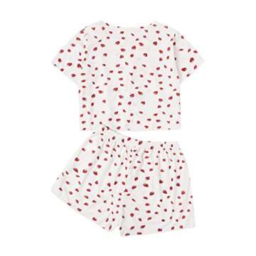Verdusa Women's 2-Piece Button Down Short Sleeve Ditsy Floral Button Front Sleepwear Loungewear Pj Set Red S