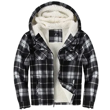 Ceoutdoor Men's Cozy Flannel Hoodie Jacket with Sherpa Lining