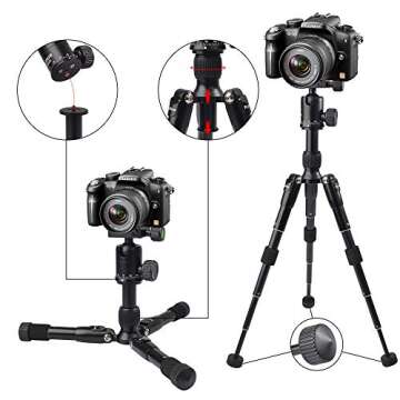 Mini Tripod, Ruittos Tabletop Camera Tripod, 22inch High DSLR Travel Tripod, with 360 Degree Pan Ball Head, Aluminum Alloy, Ultra Compact Portable Compatible with Canon, Nikon, Sony..