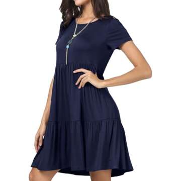 Levaca Women Plain Short Sleeve Loose Swing Casual T-Shirt Dress - Versatile & Comfortable