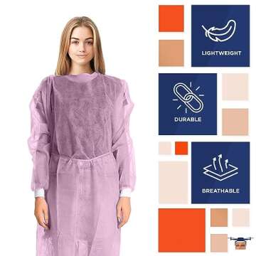 Pink Disposable Isolation Gowns - 10 Pack Medical Safety Gowns