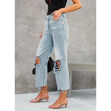Trendy LOLONG High Waisted Ripped Flare Jeans for Women