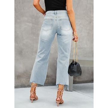 Trendy LOLONG High Waisted Ripped Flare Jeans for Women