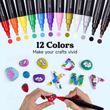 LET'S RESIN 12 Colors Acrylic Paint Markers, 3 Tips Multi-Purpose & High-Capacity Acrylic Paint Pens, Perfect Resin Supplies for Resin Crafts, Rock, Stone, Canvas, Glass, DIY Making Art Supplies