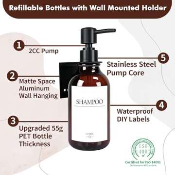 Shampoo Dispenser for Shower Wall, Shampoo and Conditioner Dispenser with 16 Waterproof Labels, No D...